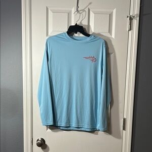 Men's size Medium Reel Life Patriotic Sky Blue Long Sleeve Tee